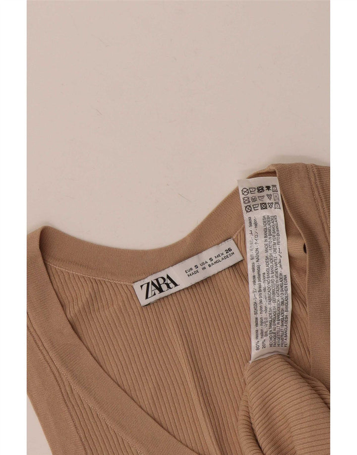 Zara Womens Vest Top UK 8 Small Beige Viscose