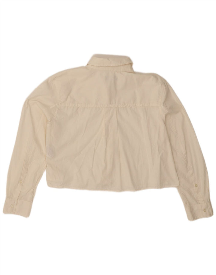 Benetton Womens Oversized Crop Shirt UK 14 Medium Beige Bomuld