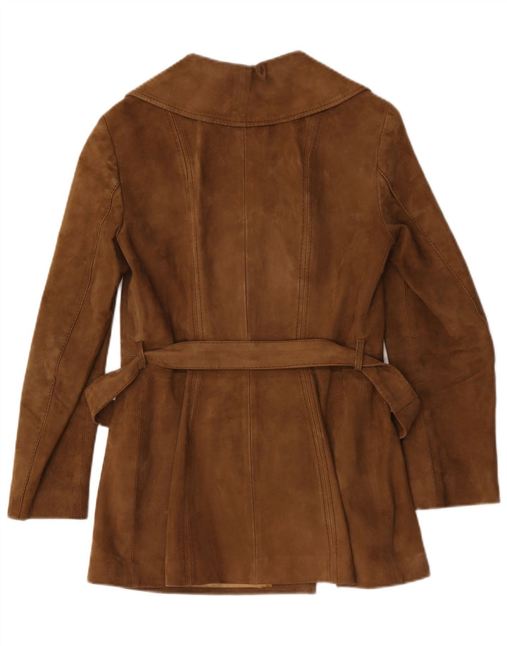 Vintage Damen Wildleder Trenchcoat UK 12 Mittelbraun