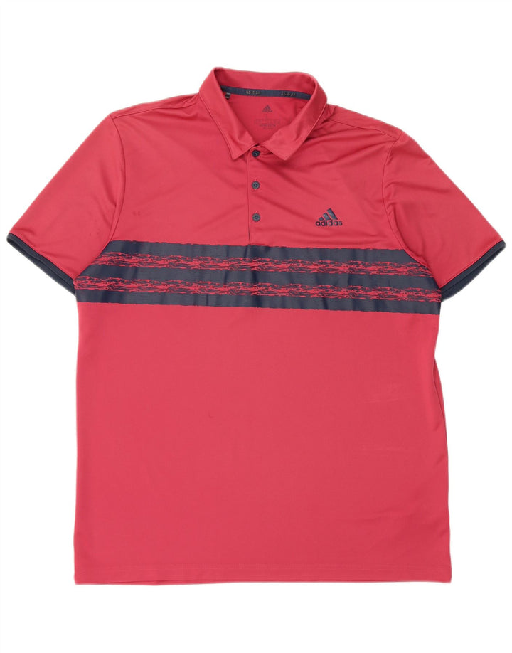 Adidas Mens Primegreen Polo Shirt Large Red Striped Polyester