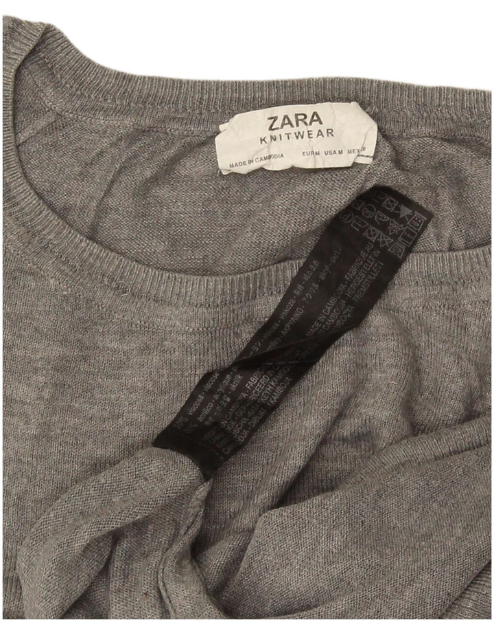 Zara Womens Oversized Boat Neck Jumper Sweater UK 14 Medium Grey Viscose