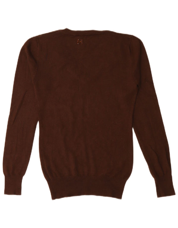 Silvian Heach Suéter con cuello en V para mujer UK 10 Small Brown Viscosa