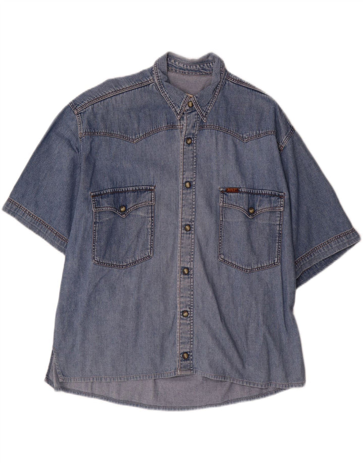 RIFLE Mens Short Sleeve Denim Shirt Medium Blue Cotton