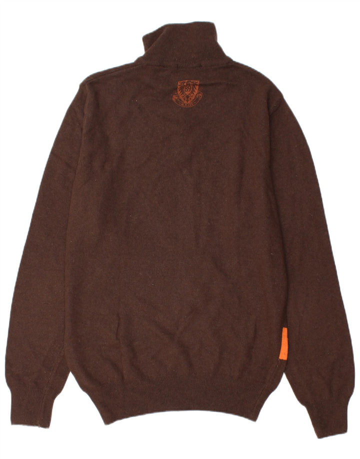 Lee Mens Zip Neck Jumper Sweater Large Brown Striped Merino Wool