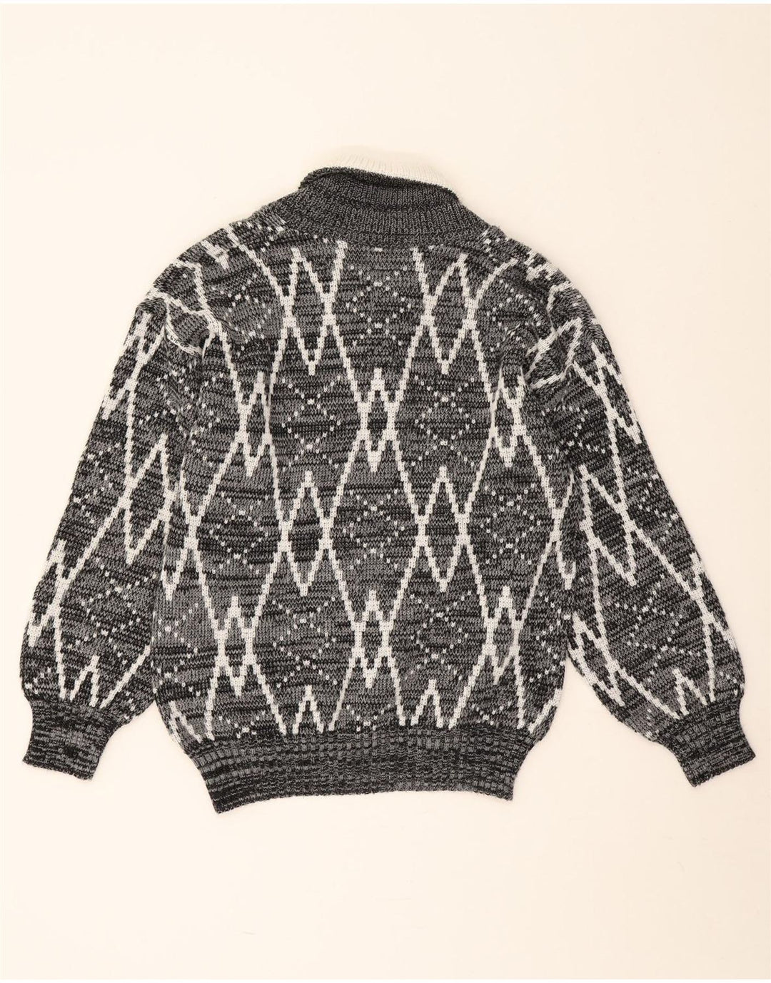 Vintage herre sjal hals sweater mellemgrå geometrisk
