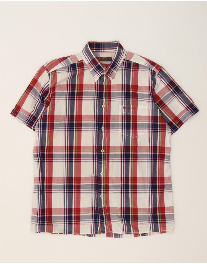 BEN SHERMAN Mens Short Sleeve Shirt Large Multicoloured Check Cotton