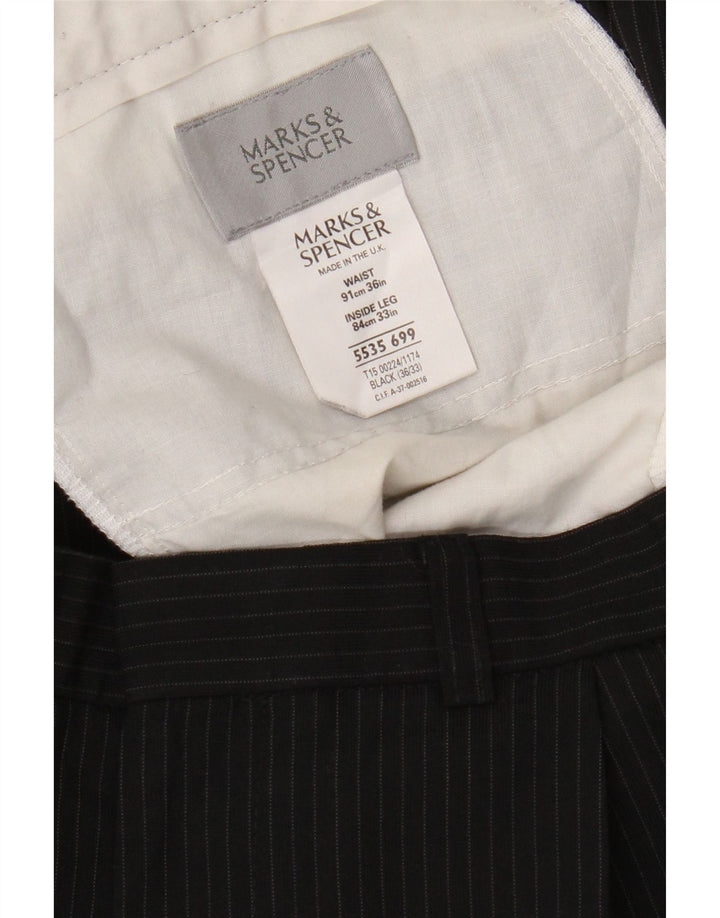 Marks & Spencer Mens Pegged Suit Trousers W36 L33 Black Pinstripe Polyester
