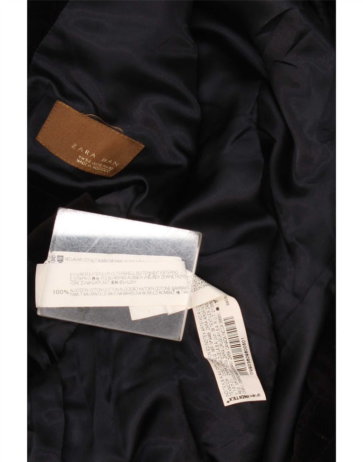 Zara Veste Blazer En Velours à 1 Bouton Pour Homme EU 50 Coton Noir Moyen