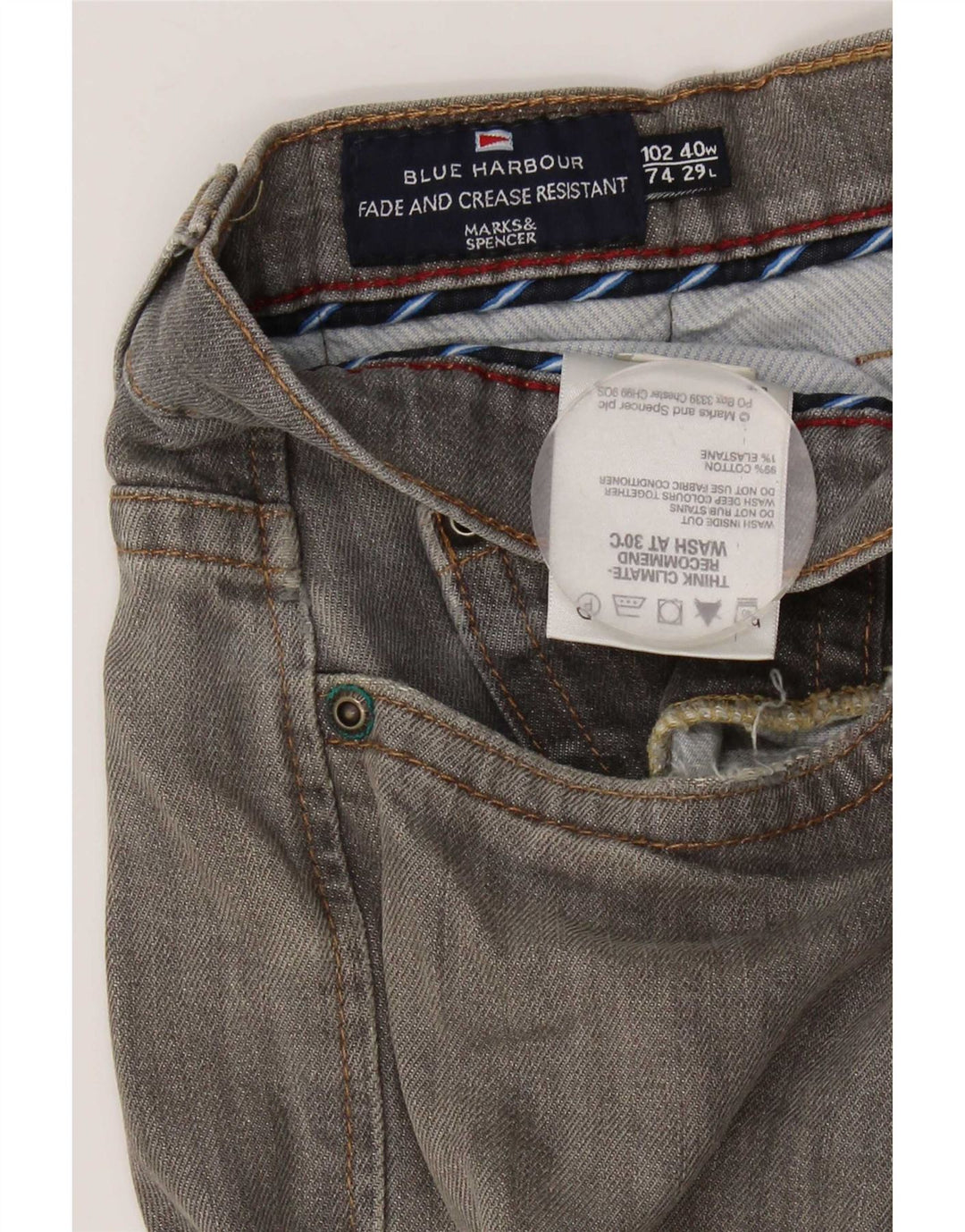 Marks & Spencer Mens Blue Harbour Straight Jeans W40 L29 Grey Cotton