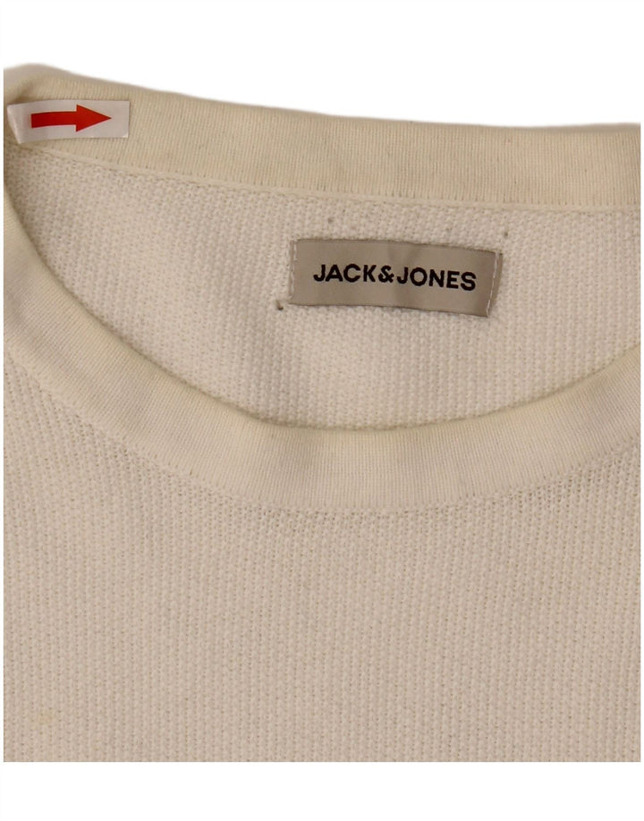Jack & Jones Mens Crew Neck Jumper Sweater Large White Cotton