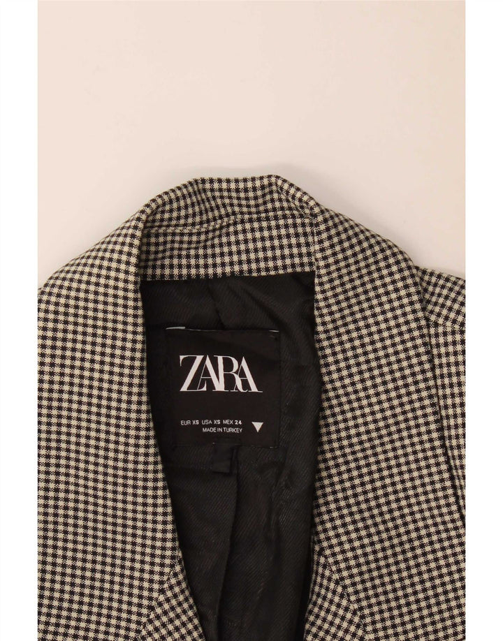 Zara Veste Blazer Double Boutonnage Femme UK 6 XS Vichy Noir