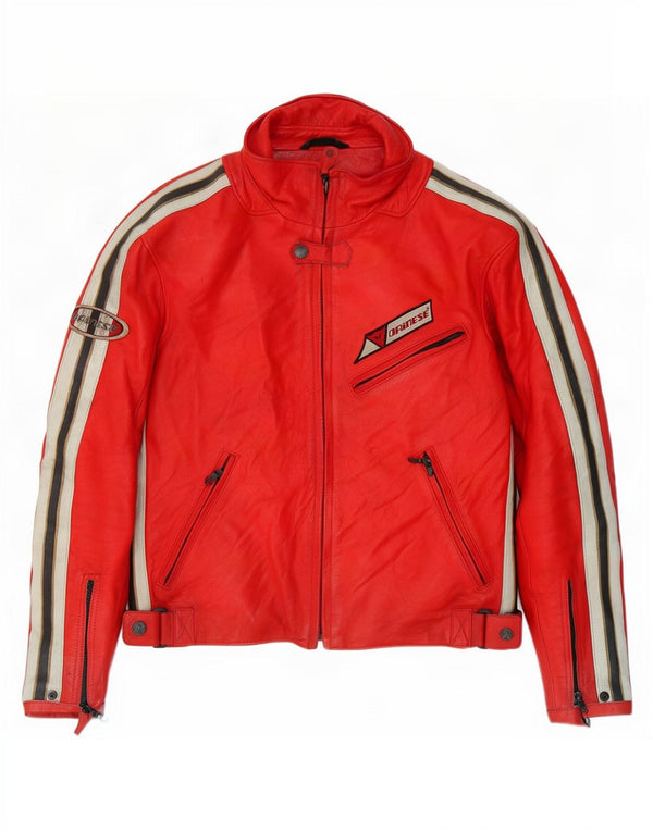 Dainese Mens Leather Racer Jacket IT 50 Medium Red Colourblock