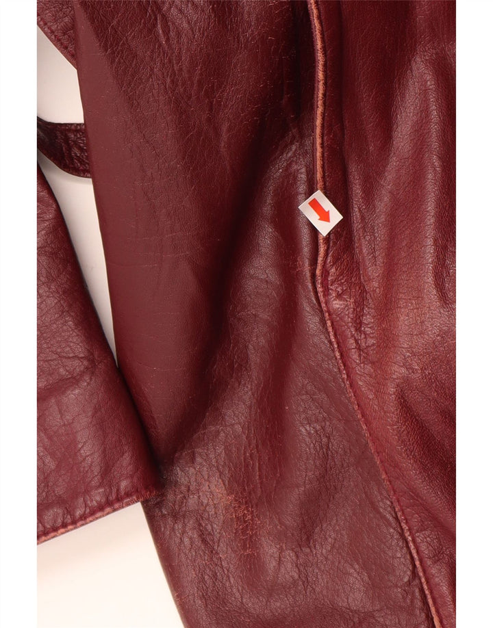 NEW COLLECTION Womens Leather Coat IT 42 Medium Maroon Leather