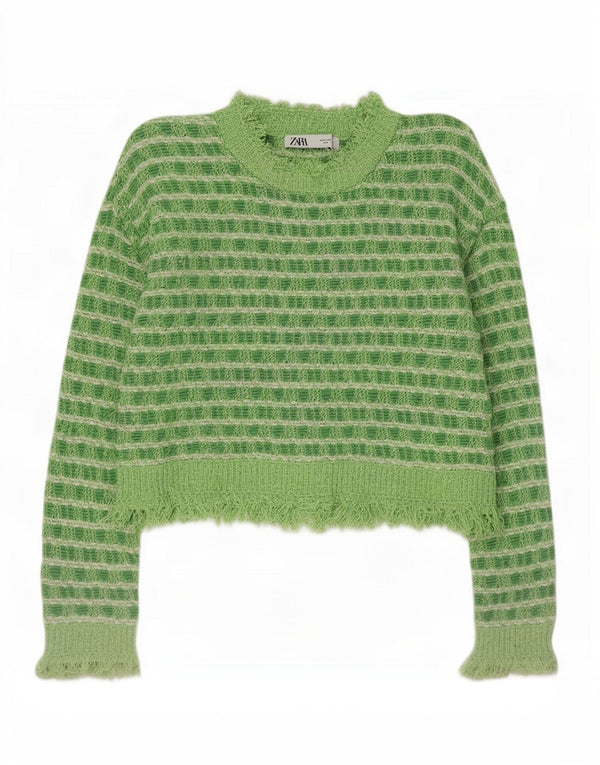 Zara Womens Crop Turtle Neck Jumper Sweater UK 10 Petit Vert Rayé