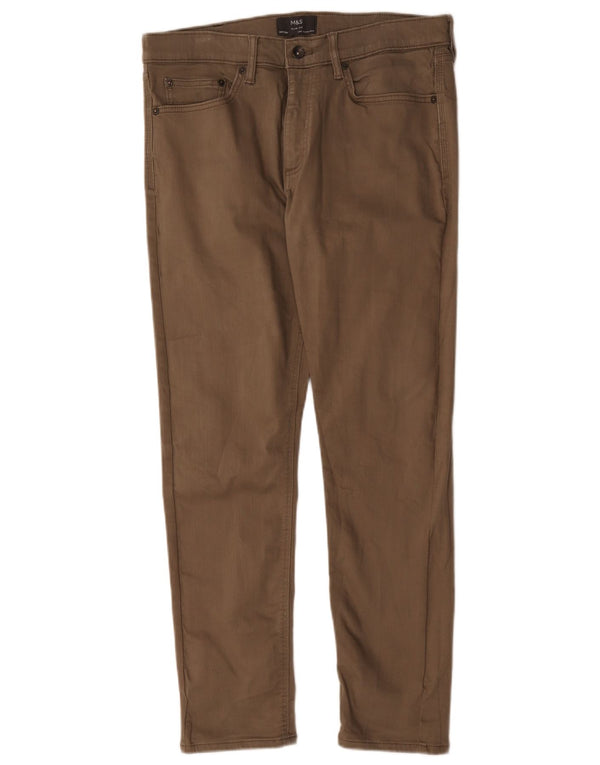Marks & Spencer Pantalon décontracté coupe slim pour homme W34 L29 Marron Coton