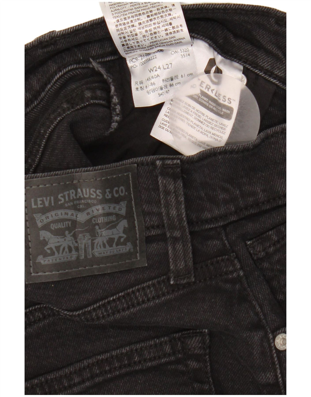 Levi's Womens Tapered Jeans W24 L27 Black Cotton