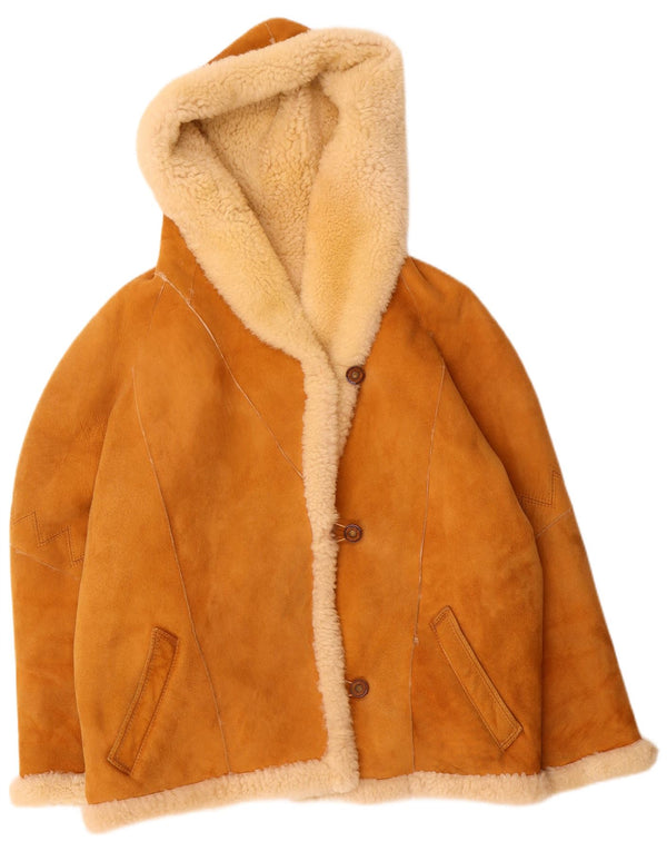 Jachetă din shearling supradimensionată pentru femei cu glugă vintage EU 40 maro mediu