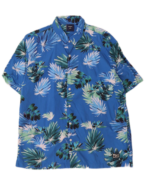 Superdry Mens Short Sleeve Shirt XL Blue Floral Cotton Hawaiian