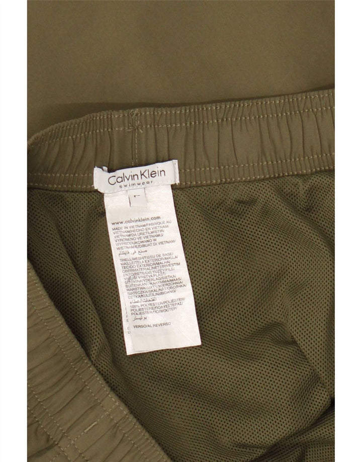 Calvin Klein Mens Graphic Swimming Shorts Large Khaki Polyester