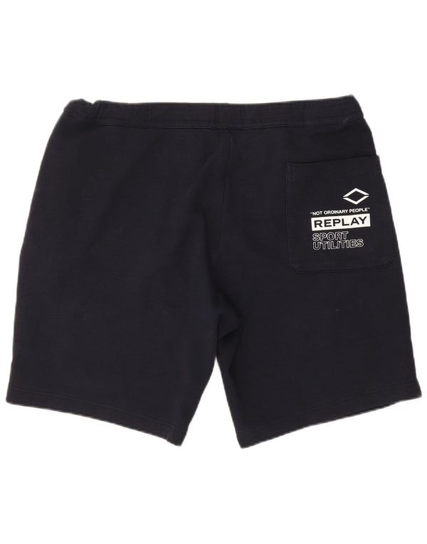 Replay Short de Sport Graphique Homme XL Bleu Marine Coton