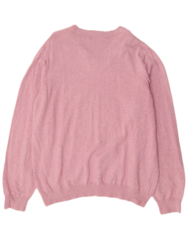 Marks & Spencer Mens V-Neck Jumper Sweater XL Pink Cotton