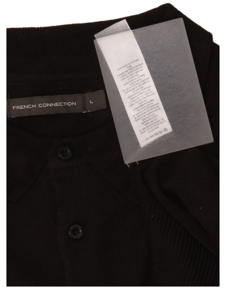 French Connection Mens Polo Neck Jumper Sweater Large Black Acrylic