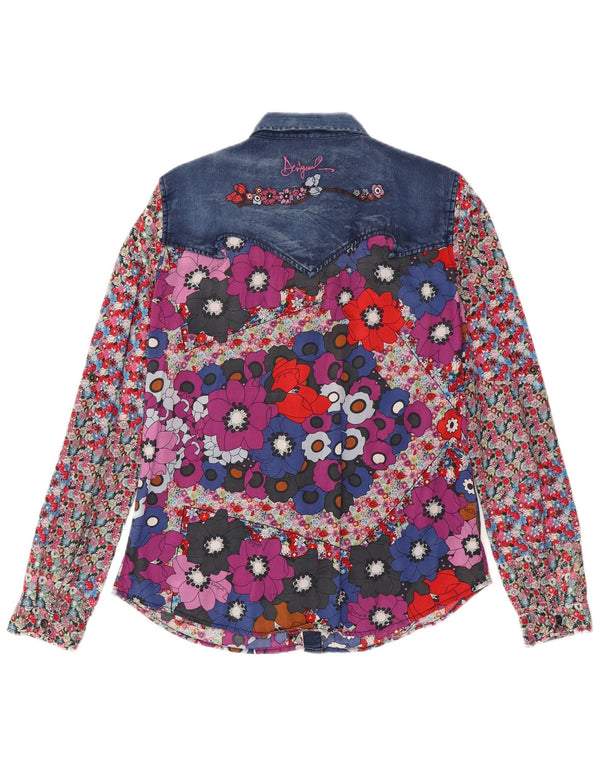 Desigual Chemise à manches longues pour femme UK 46 Large Multicolore Floral Bohème