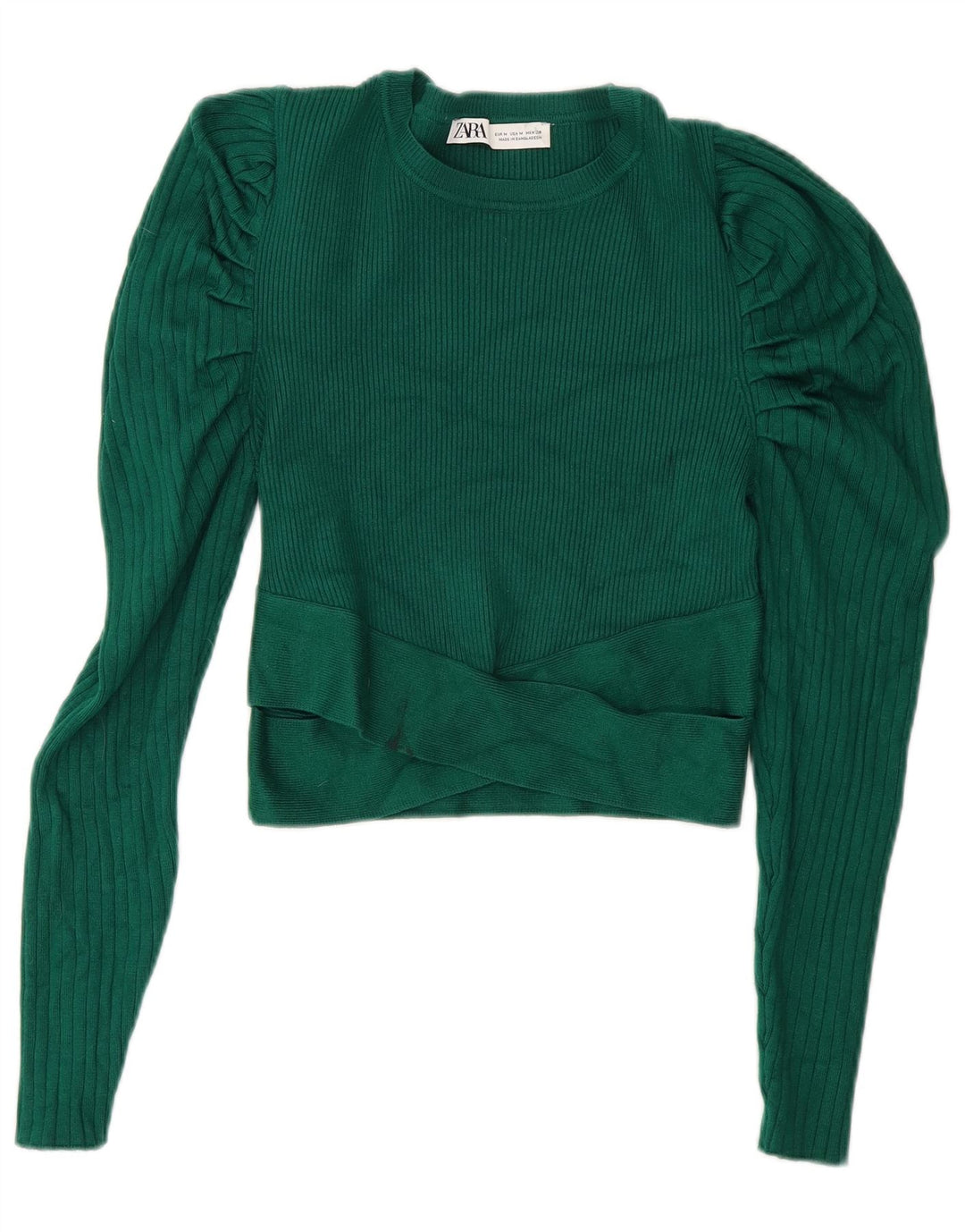 Zara Womens Crop Top Long Sleeve UK 12 Medium Green Viscose