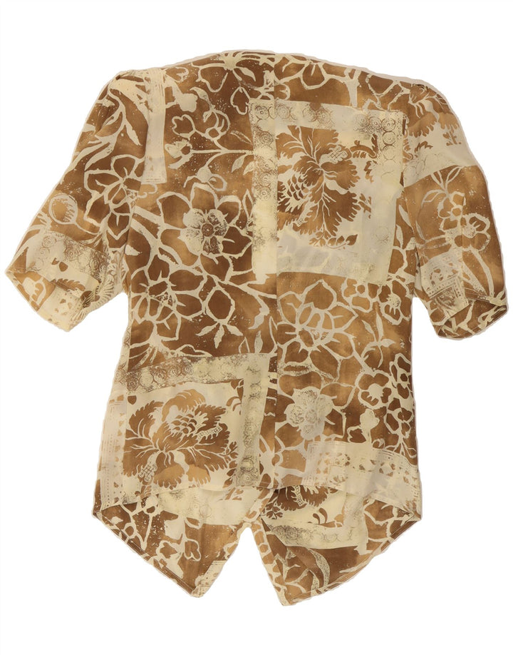 VINTAGE Womens Short Sleeve Blazer Jacket UK 12 Medium Beige Floral Vintage Vintage and Second-Hand Vintage from Messina Hembry 