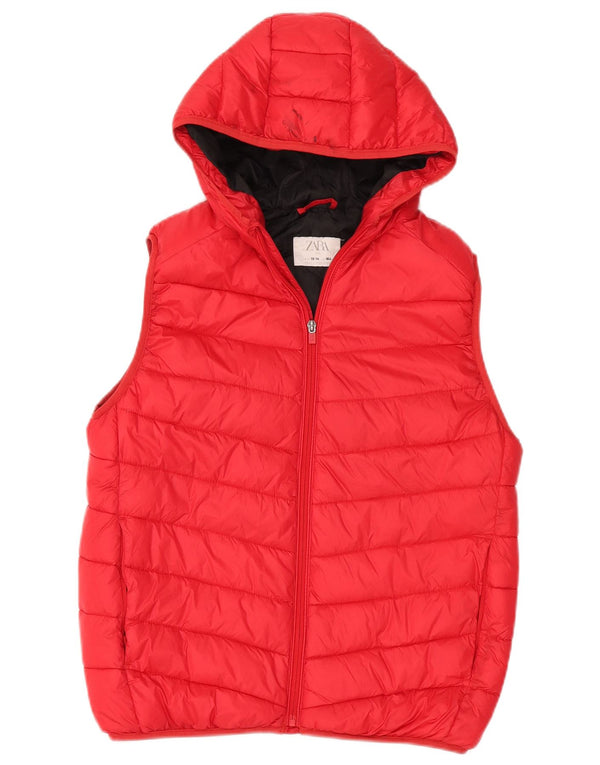 Zara Boys Hooded Padded Gilet 13-14 Years Red Nylon
