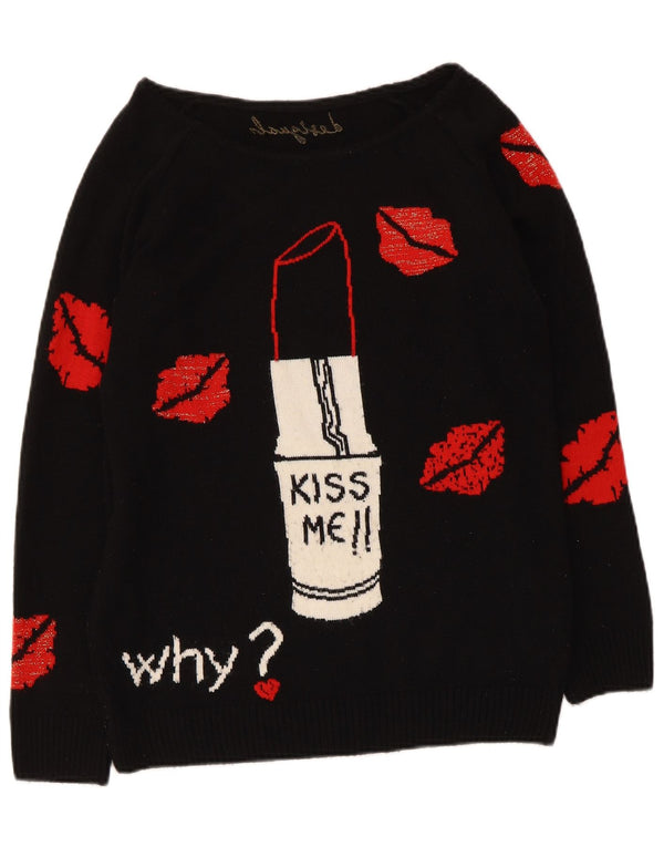 Damski sweter Desigual z graficznym dekoltem w łódkę UK 12, średni czarny