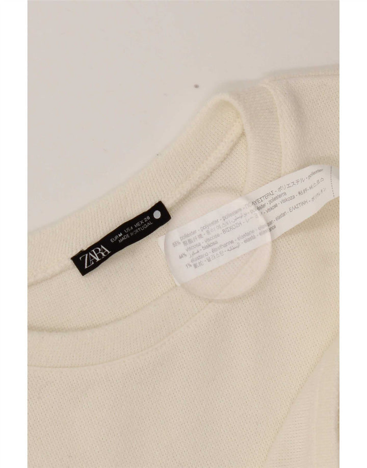 Zara Womens Crop Top Long Sleeve UK 14 Medium White Polyester