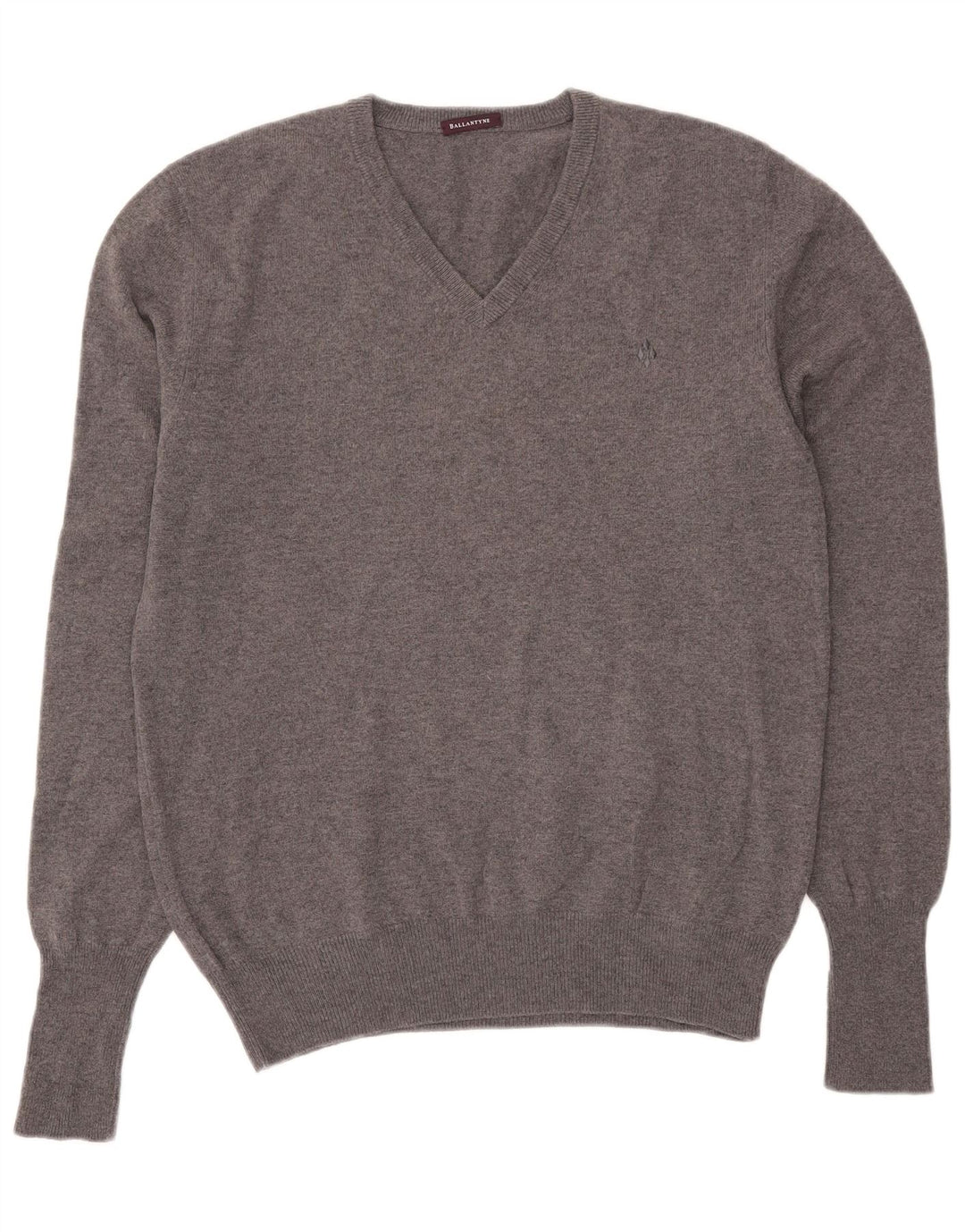 BALLANTYNE Mens V-Neck Jumper Sweater IT 50 Medium Grey Colourblock Wool