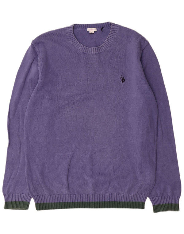 U.S. Polo Assn. Herren-Pullover mit Rundhalsausschnitt, XL, lila, Colourblock-Baumwolle