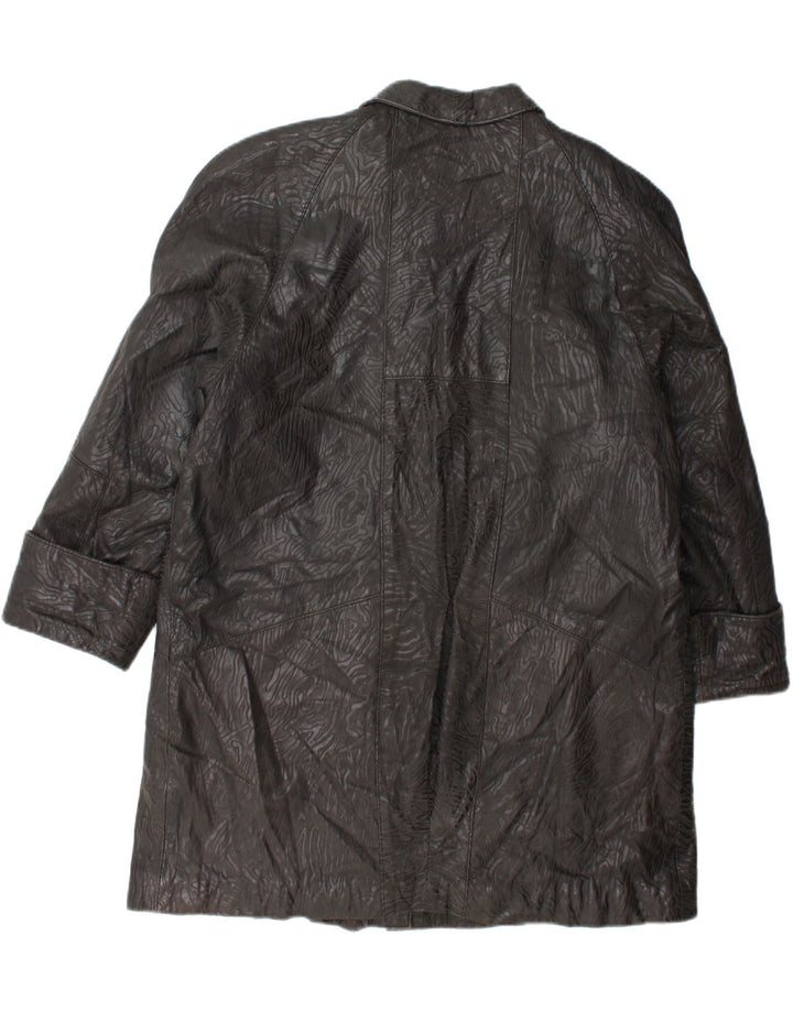 VINTAGE Womens Abstract Pattern Leather Coat EU 42 Large Black Leather Vintage Vintage and Second-Hand Vintage from Messina Hembry 