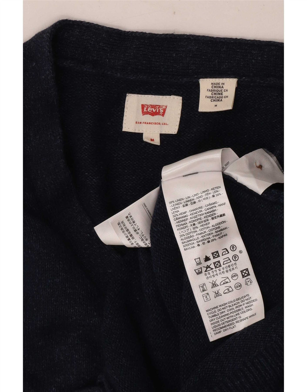 Levi's Mens Cardigan Sweater Medium Navy Blue Linen