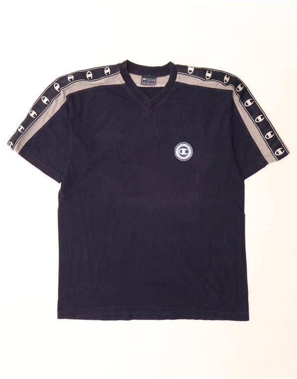 Champion Mens Graphic T-Shirt Top Large Navy Blue Colourblock Cotton