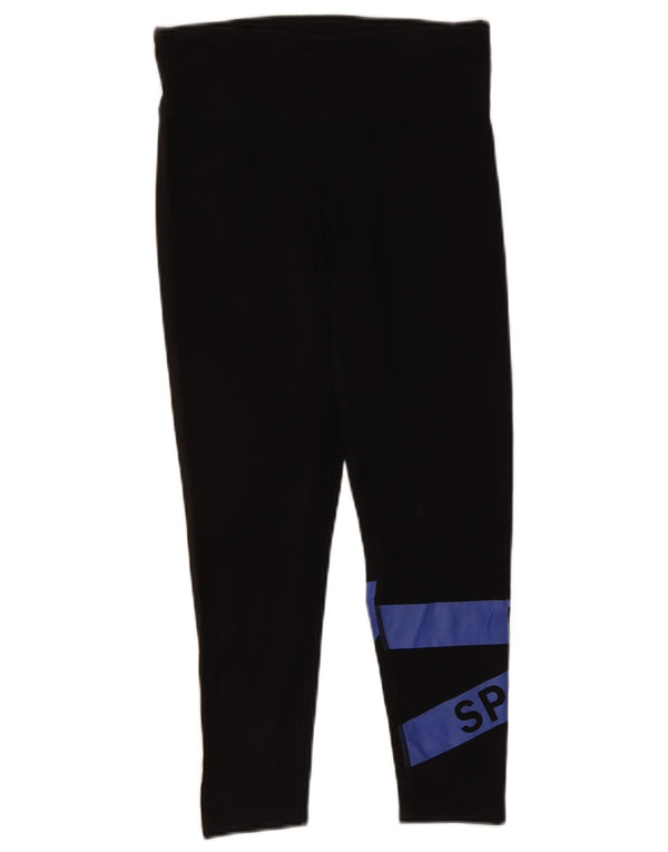 Dkny Womens Graphic Crop Leggings UK 12 Medium Black Colourblock Cotton