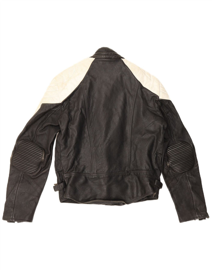 Vintage Mens Leather Racer Jacket UK 38 Medium Black Colourblock