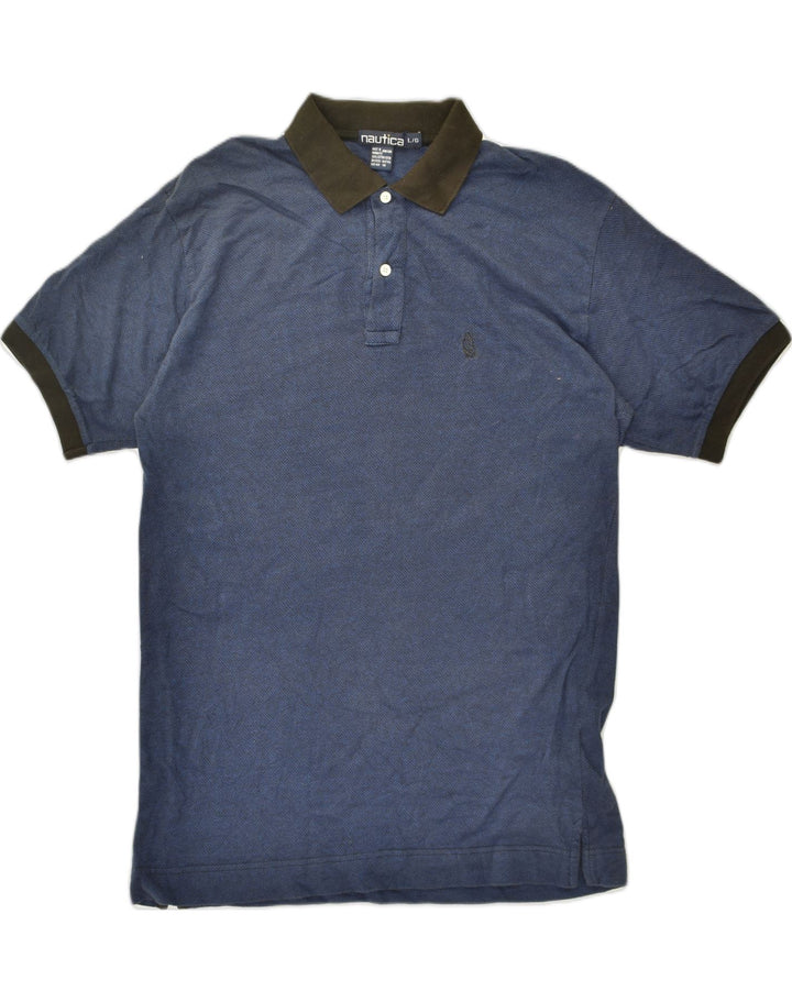 NAUTICA Mens Slim Polo Shirt Large Navy Blue Geometric Cotton | Vintage Nautica | Thrift | Second-Hand Nautica | Used Clothing | Messina Hembry 