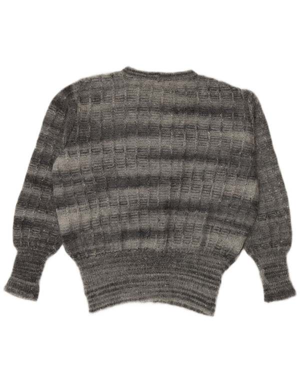 vintage Womens Boat Neck Jumper Sweater UK 14 Grand Gris Rayé