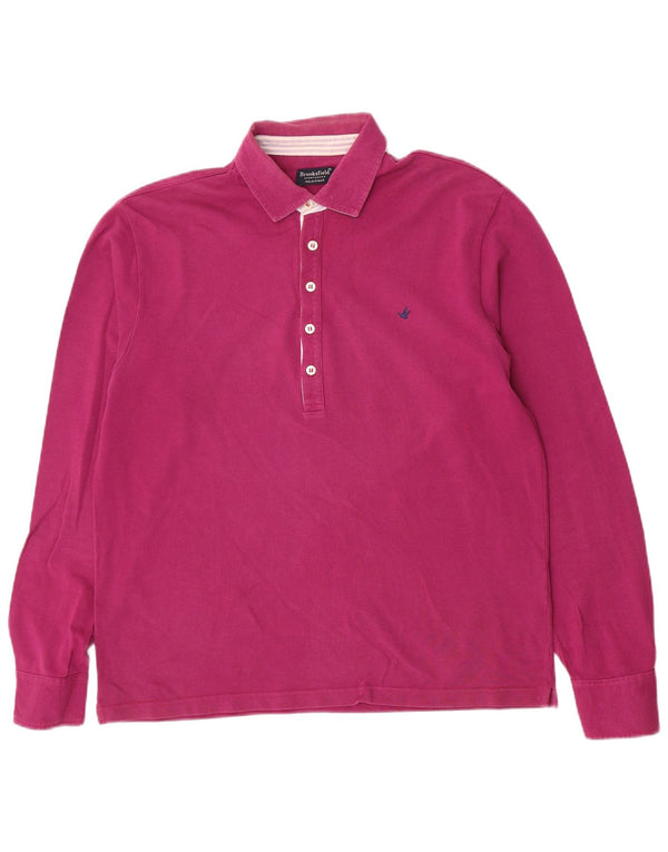 Brooksfield Mens Long Sleeve Polo Shirt IT 52 Large Pink Cotton