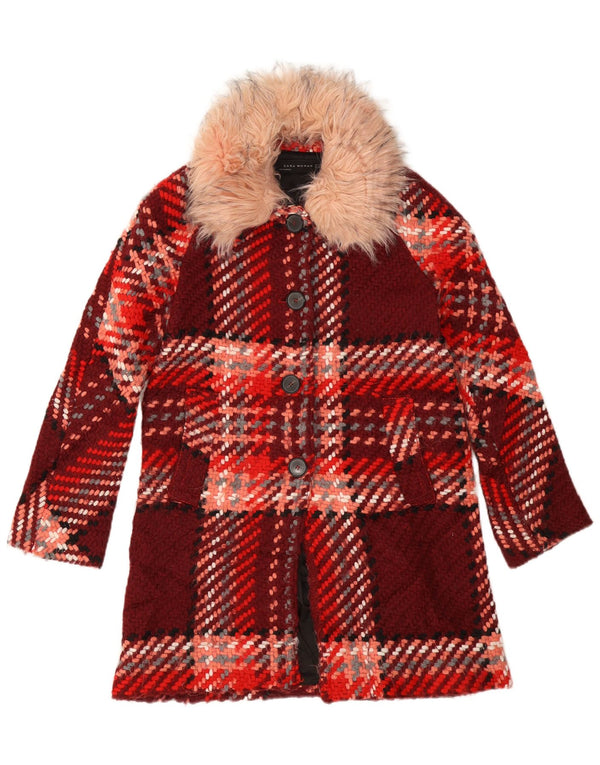 Sobretudo feminino Zara UK 6 XS xadrez vermelho