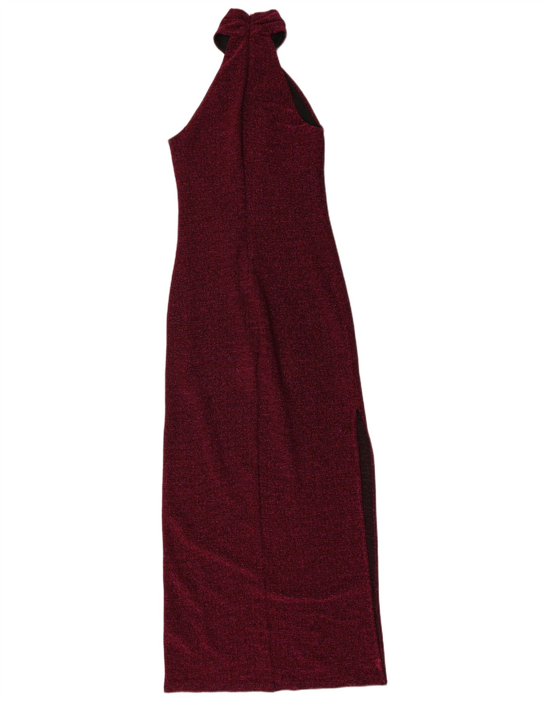 Vintage Womens Maxi Halter Dress UK 8 Small Maroon Flecked Polyester