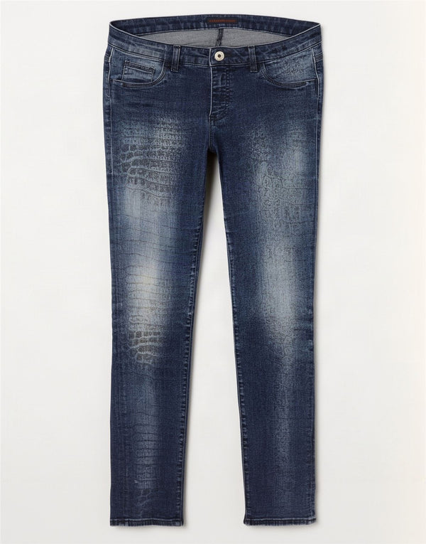 Jeans Skinny Donna Trussardi W34 L31 Blu Navy Stampa Animalier