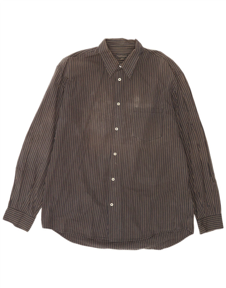 Marlboro Classics Mens Shirt 2XL Black Striped Cotton