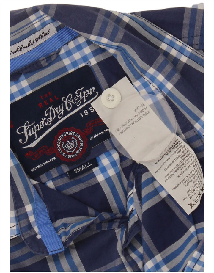 SUPERDRY Mens Short Sleeve Shirt Small Navy Blue Check Cotton