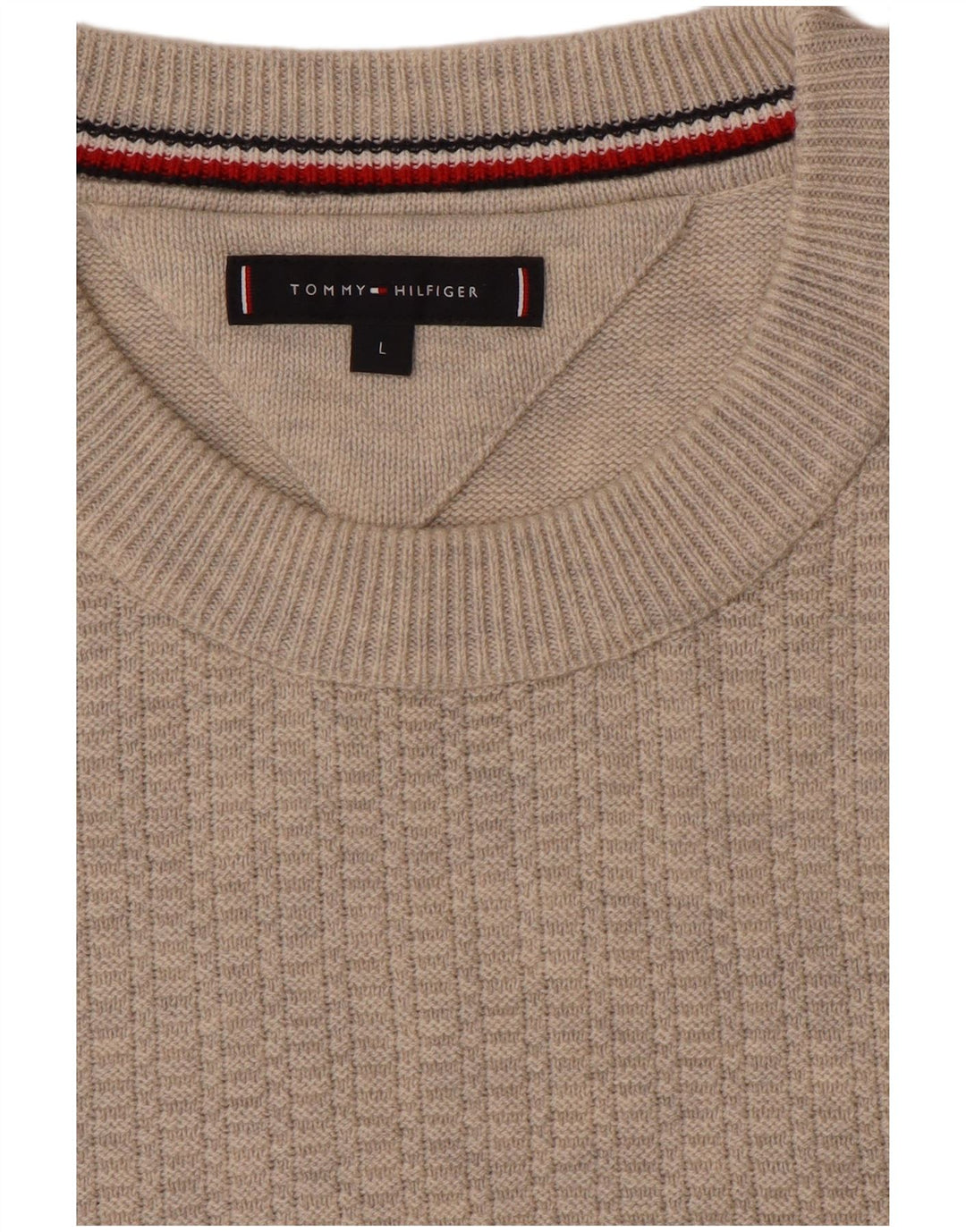 Tommy Hilfiger Mens Crew Neck Jumper Sweater Large Beige