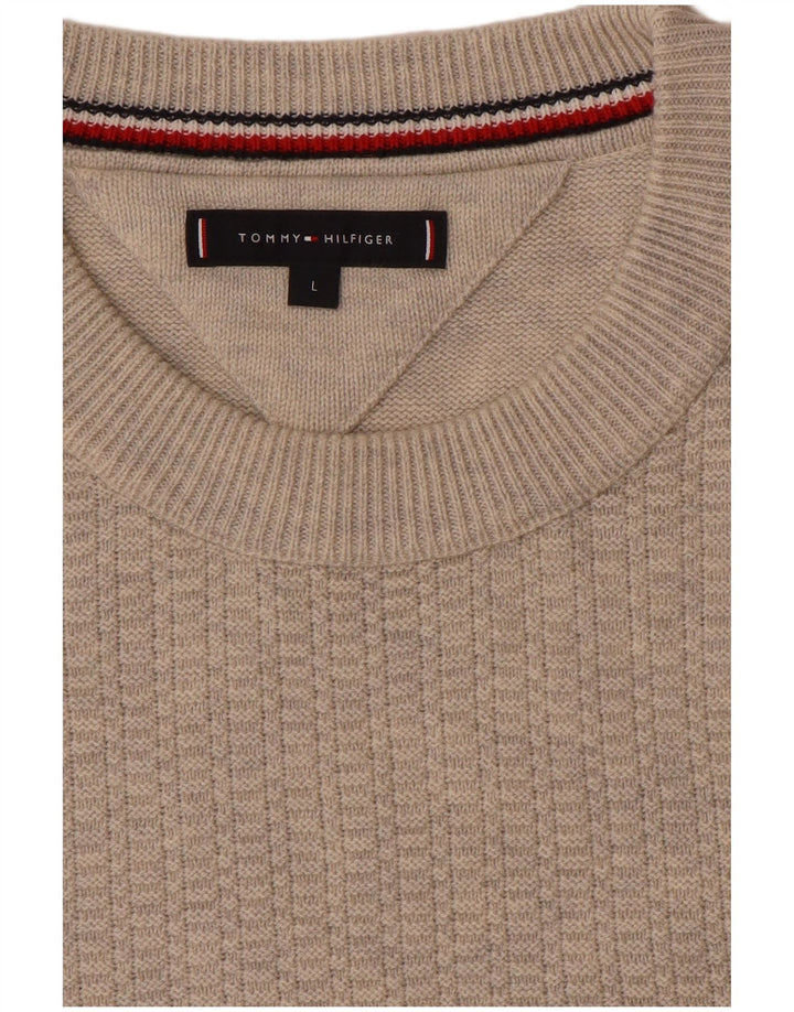 Tommy Hilfiger Mens Crew Neck Jumper Sweater Large Beige
