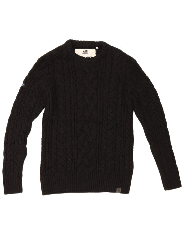 Superdry Mens Crew Neck Jumper Sweater Large Black Acrylic